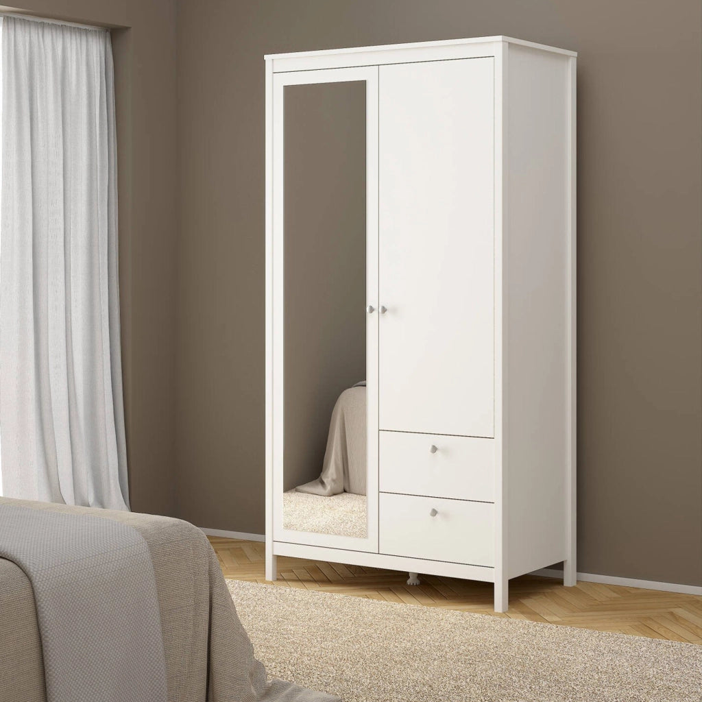 Guardaroba 2 ante Lagertha, Mobile camera da letto, Cabina armadio portabiti, Armadio appendiabiti, 102x58 h199 cm, Bianco