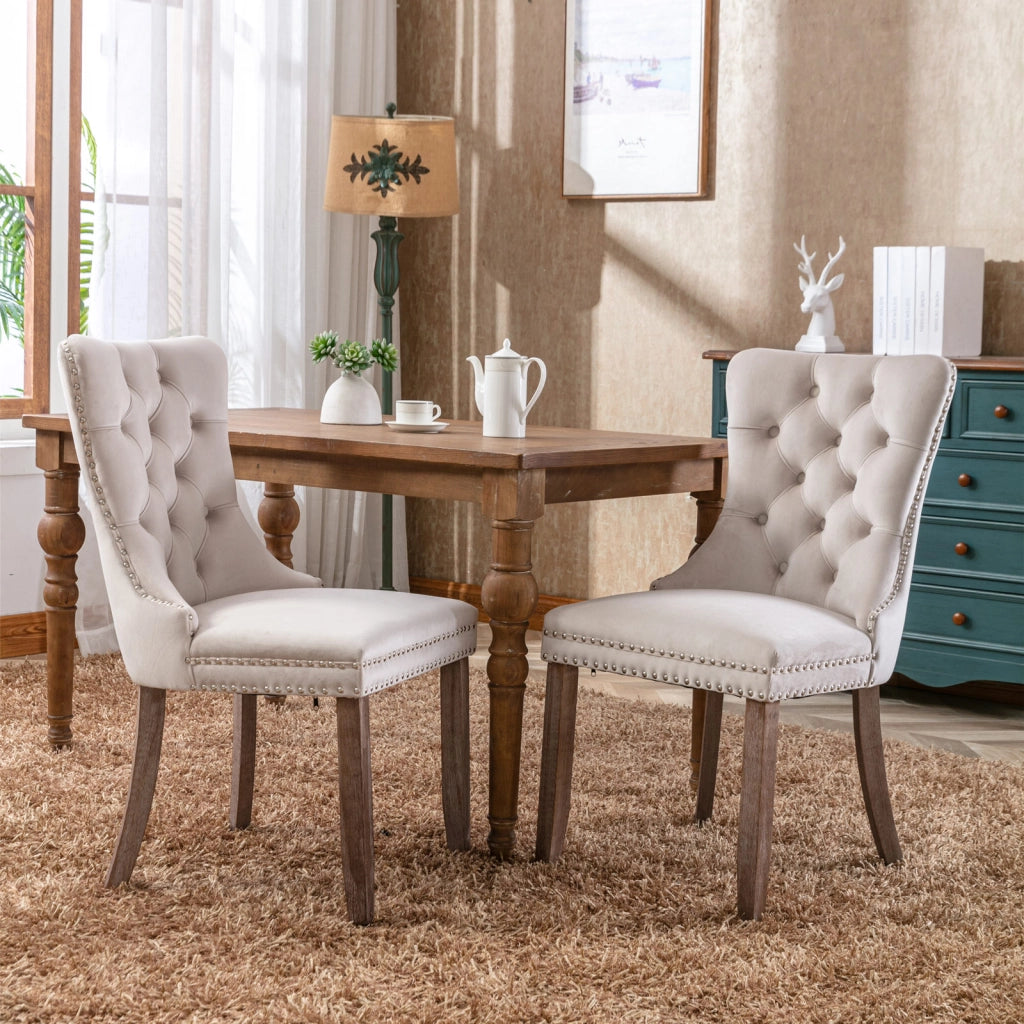Nikki Collection - Set di 2 sedie da pranzo moderne e di alta gamma in legno massello trapuntato con rivestimento in velluto e gambe in legno con borc