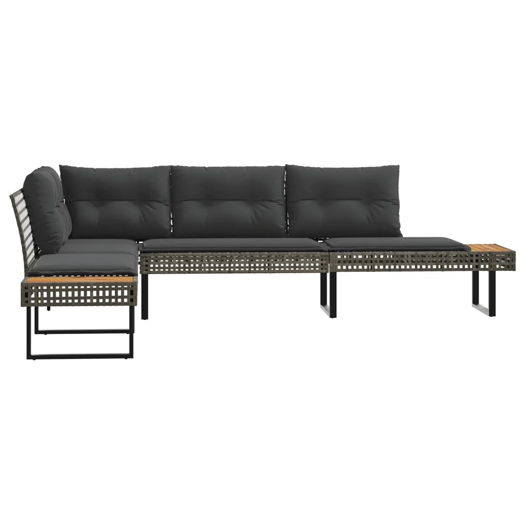Divano da Giardino con Cuscini a L Grigio Polyrattan e Acacia 365635