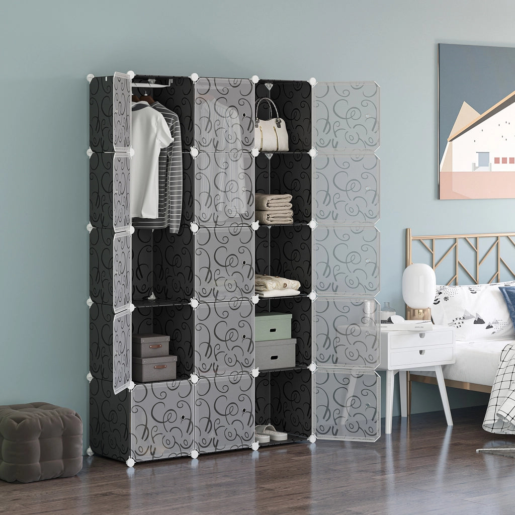 Armadio a cubi con cassetti e ante scorrevoli ¨C Minimal ¨C Nero e Bianco 111x47x183 cm