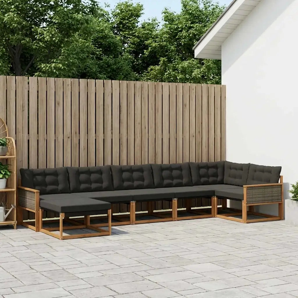 Set di divani da esterno con cuscino 7 pcs Naturale e Nero 3381564