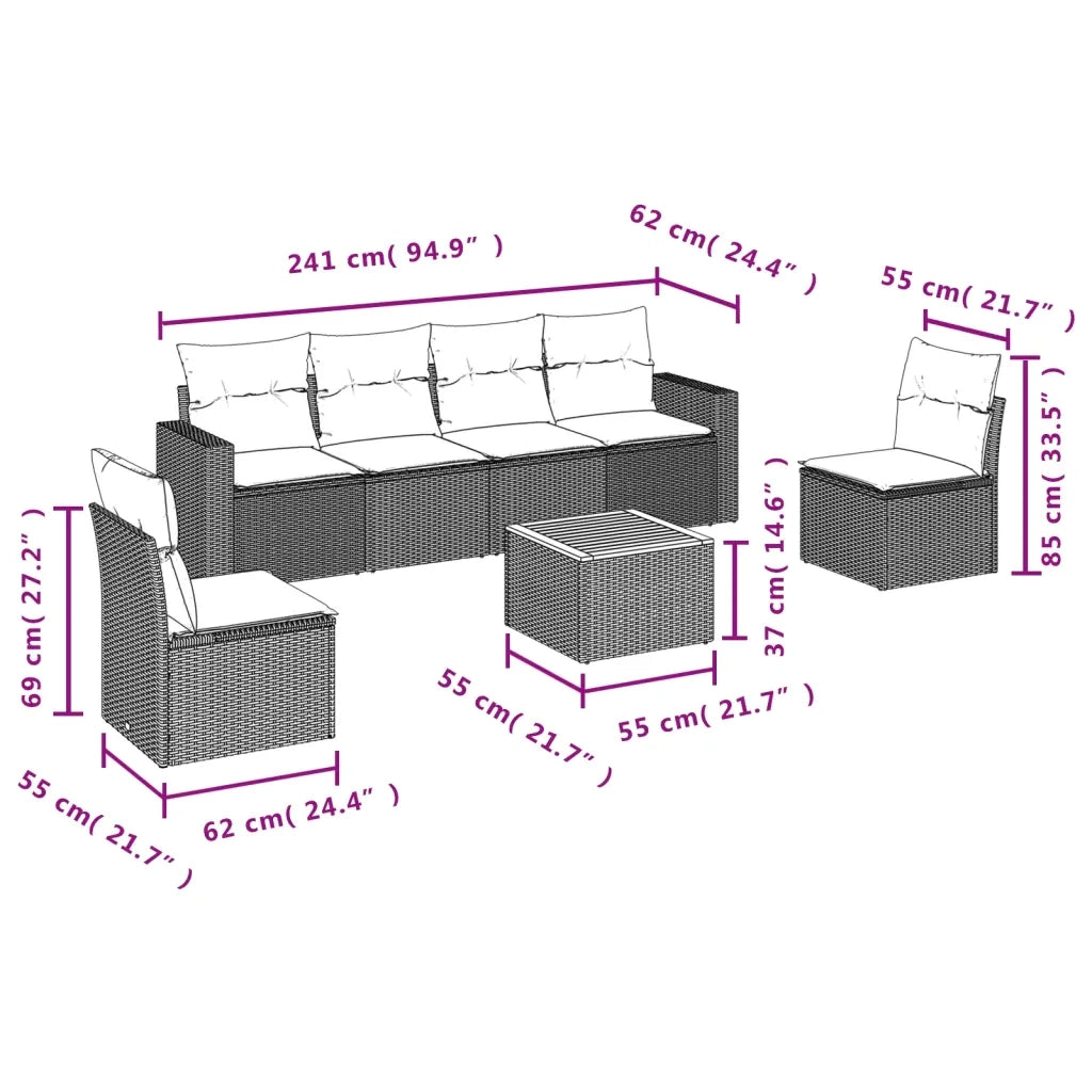 Set Divani da Giardino 7 pz con Cuscini Beige in Polyrattan 3256401