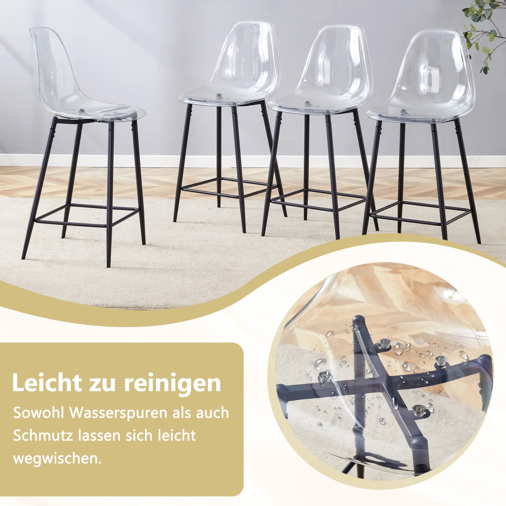 Set di 4 sgabelli da bar trasparenti con struttura in metallo argento/oro/nero, sedie dal design moderno per cucina, bar o sala da pranzo (solo sedie,
