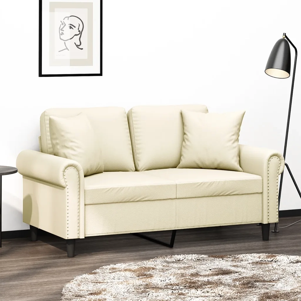Divano a 2 Posti con Cuscini Crema 120 cm in Similpelle 3200926