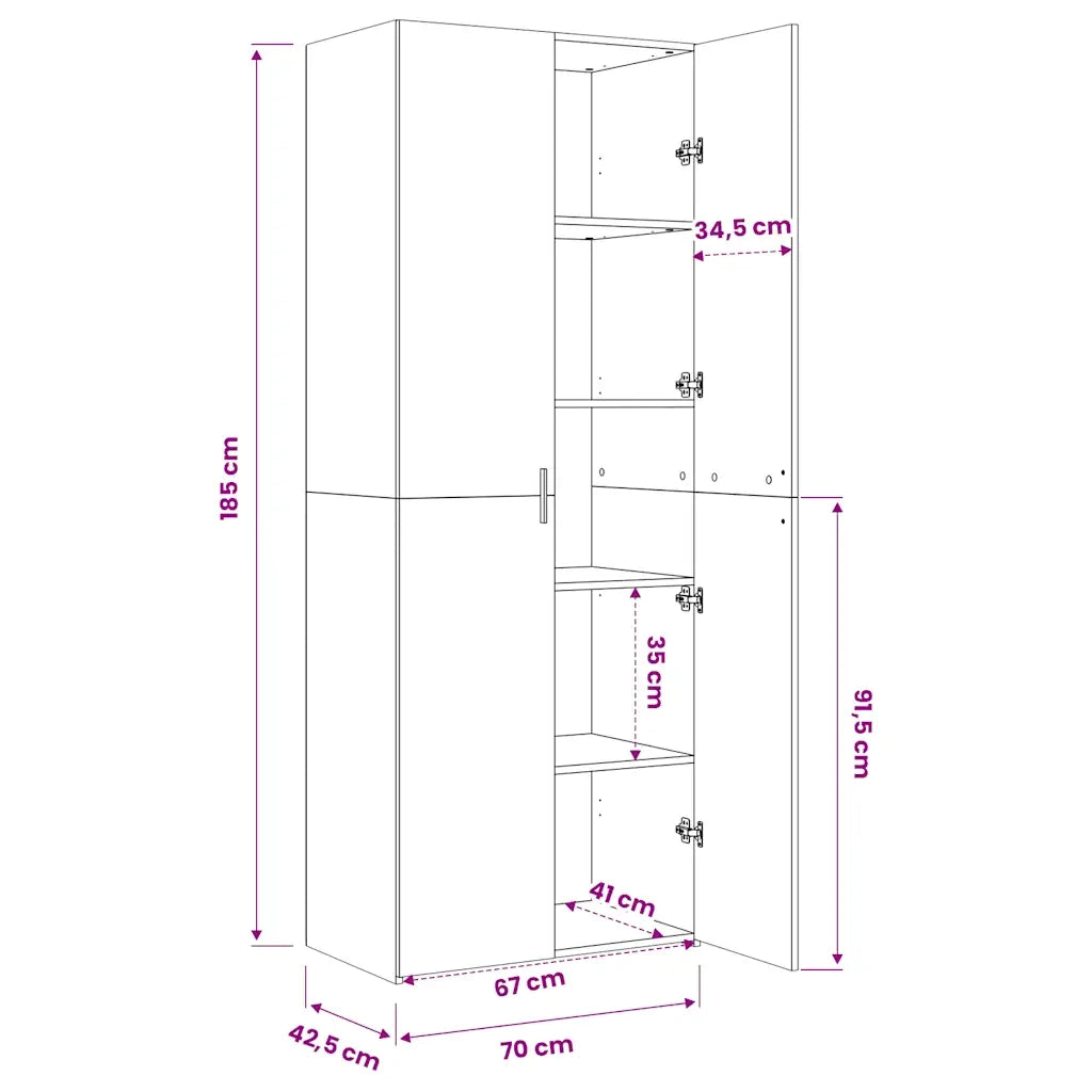 Credenza-Buffet-Armadio da cucina Grigio Cemento 70x42,5x185 cm in Legno Multistrato 238112