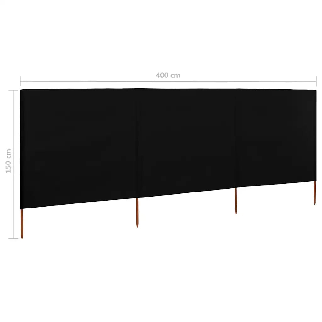 Paravento a 3 Pannelli in Tessuto-Divisorio 400x120 cm Nero