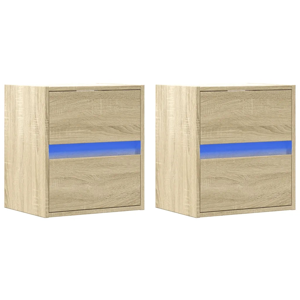 Comodini a Parete con luci LED 2 pz-Set di 2 Tavolino da notte Rovere Sonoma 723072