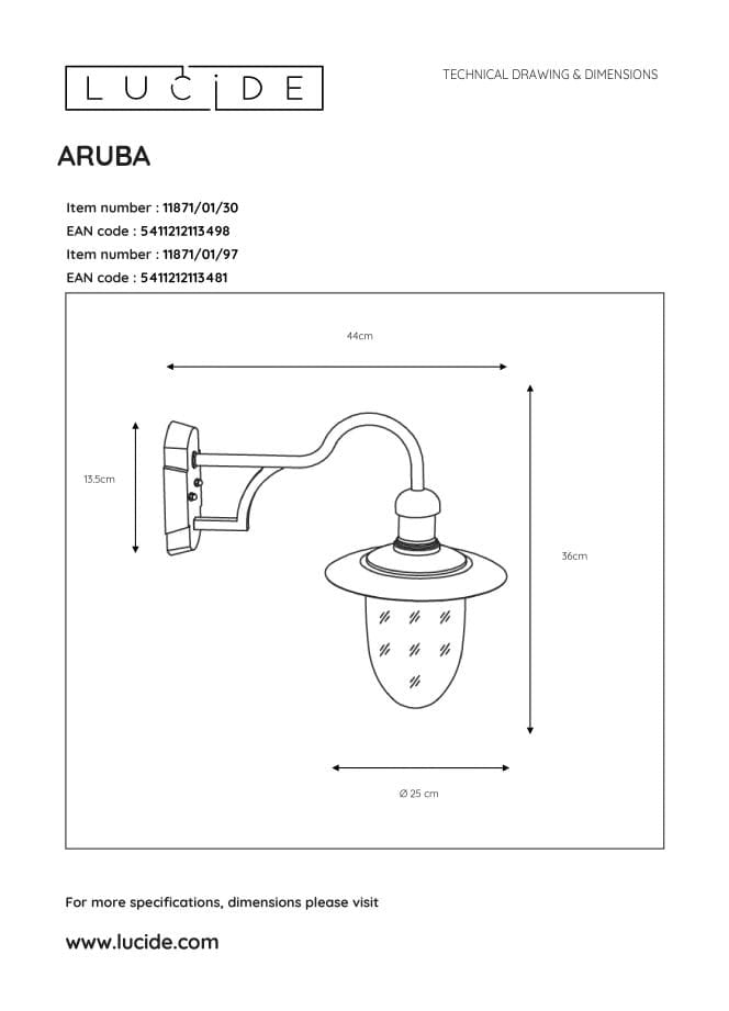 Applique esterna Lucide Aruba E27 IP44 bronzo/bianco