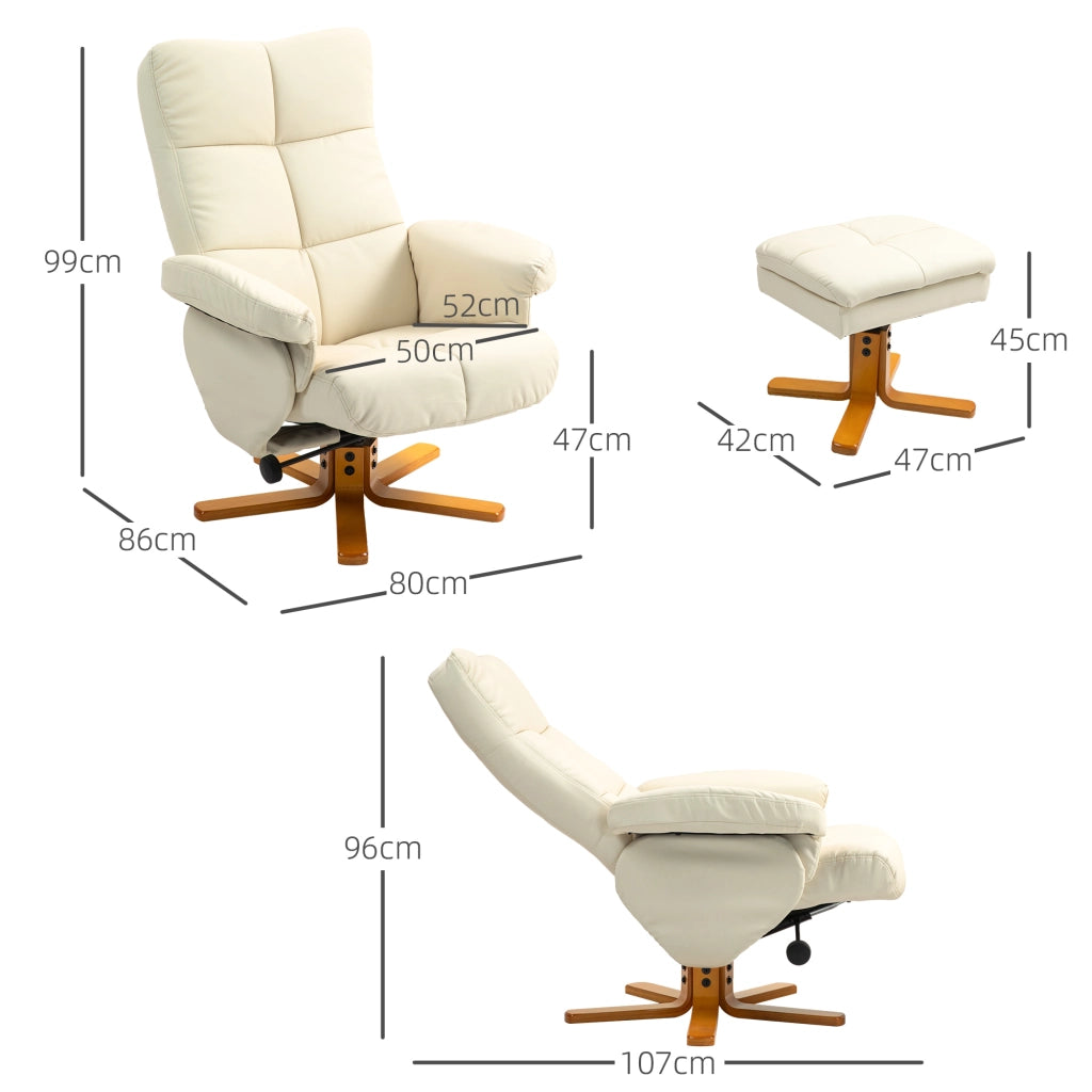 Poltrona relax girevole 360¡ã con poggiapiedi reclinabile ¨C Xylo ¨C tessuto crema 80x86x99