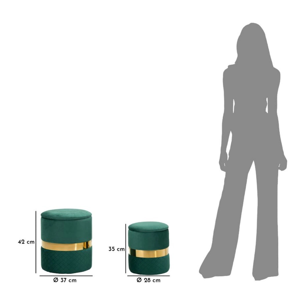 Set di 2 Pouf VKH870, Verde, Poliestere, 37x37x42 cm