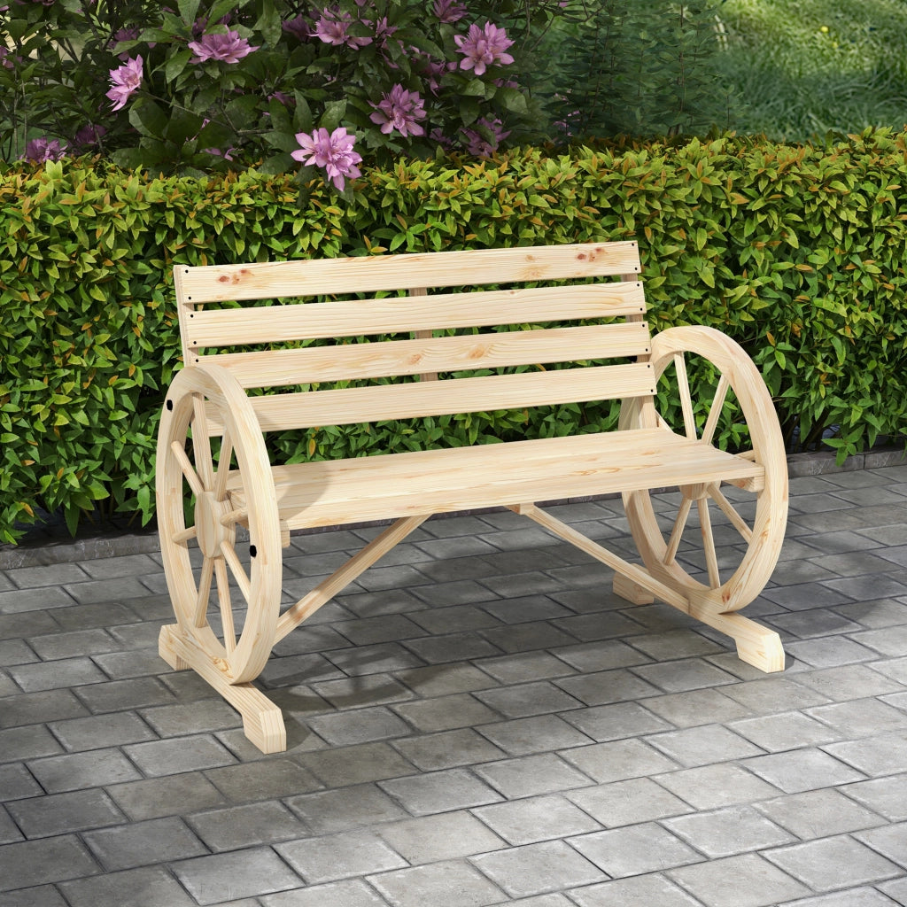 Panchina da giardino a 2 posti, panchina in legno, panchina da parco con braccioli in stile rustico, portata massima 240 kg, legno di abete, naturale