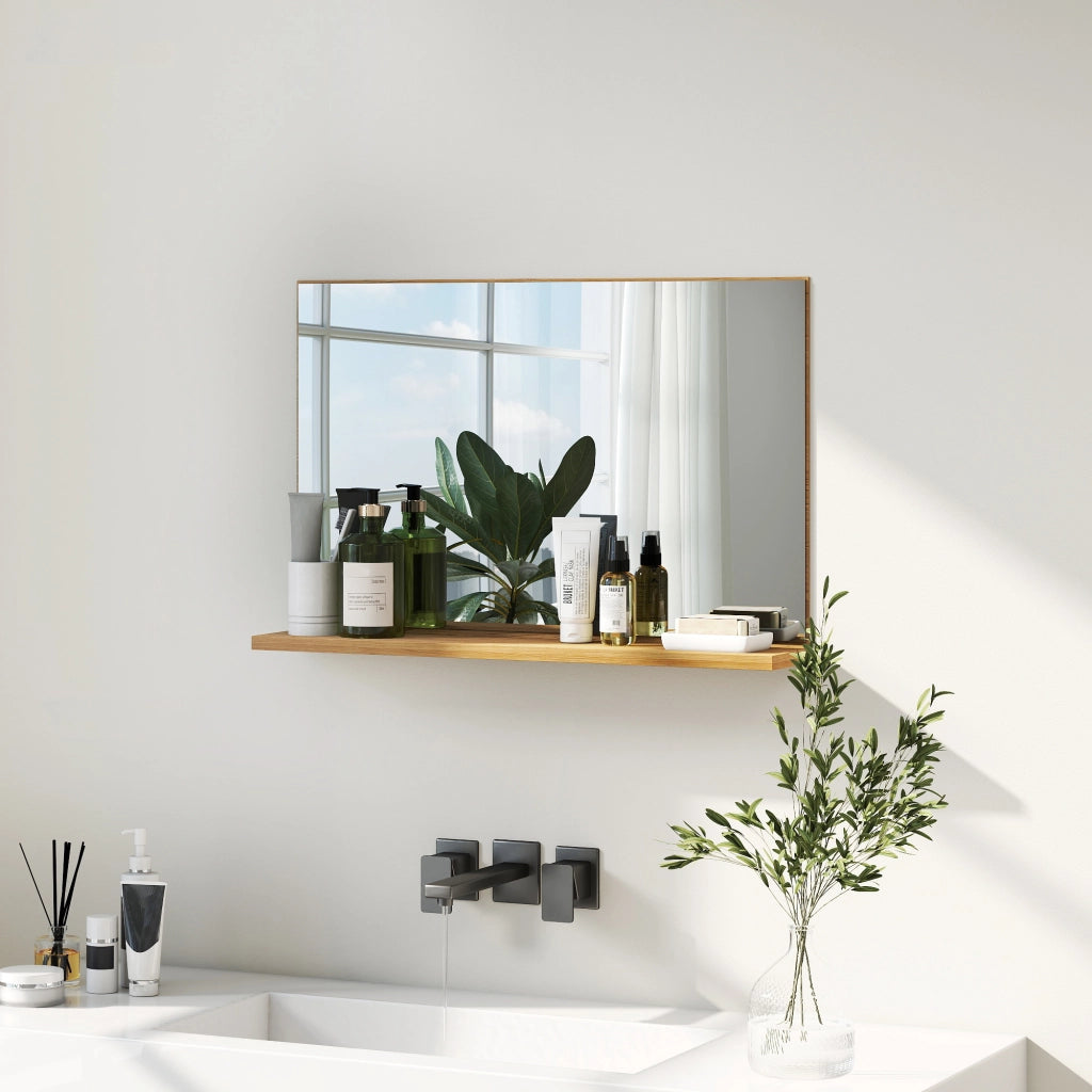 Specchio Bagno con Mensola ¨C Minimal ¨C Legno 60x12x40 cm