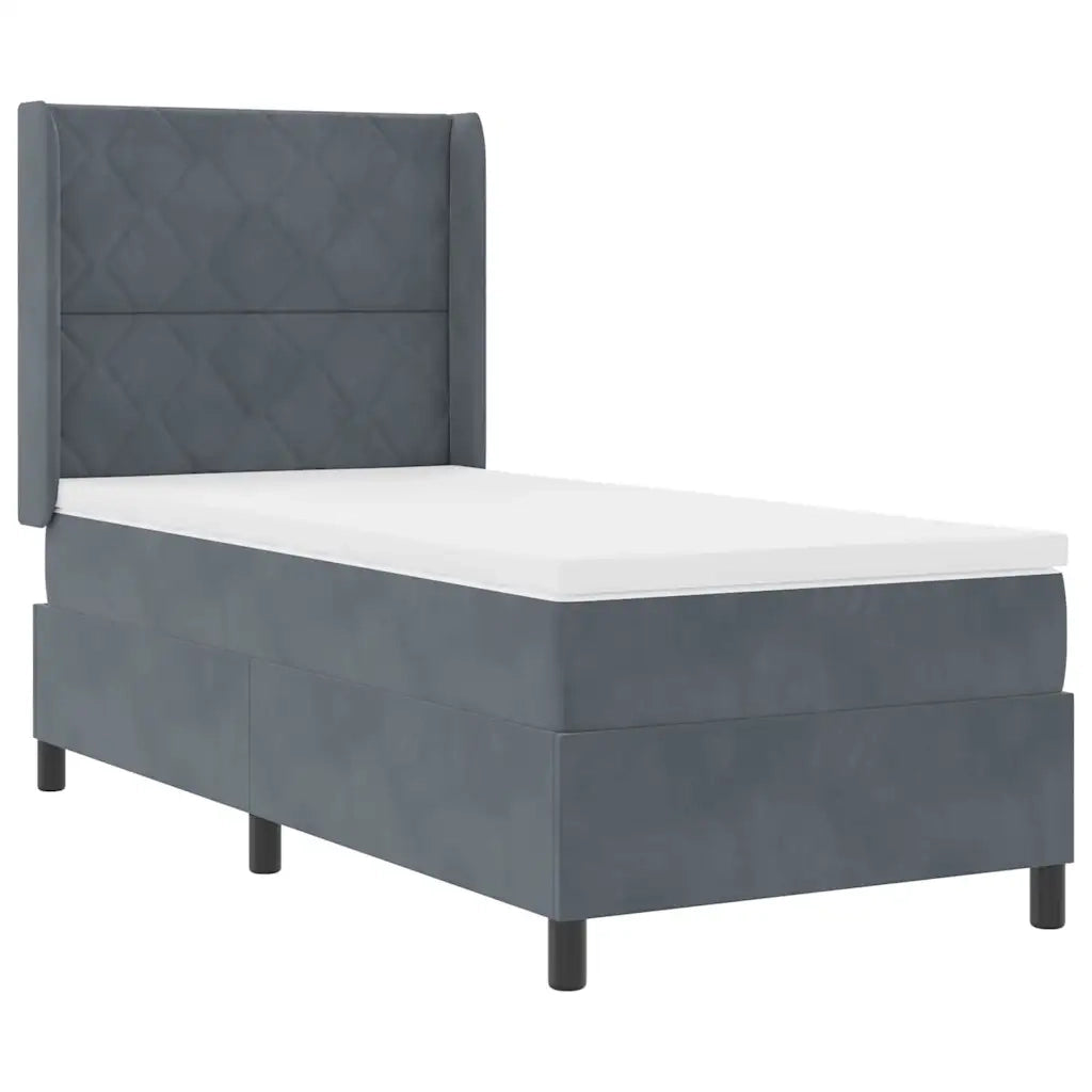 Letto a molle con materasso Grigio scuro 90 x 200 cm Velluto