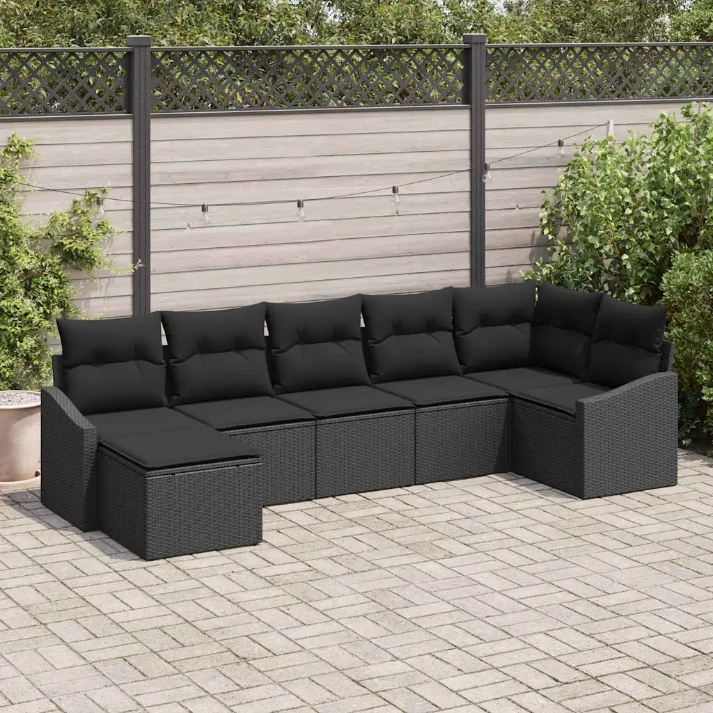 Set Divano da Giardino con cuscino 7 pcs Nero polyrattan