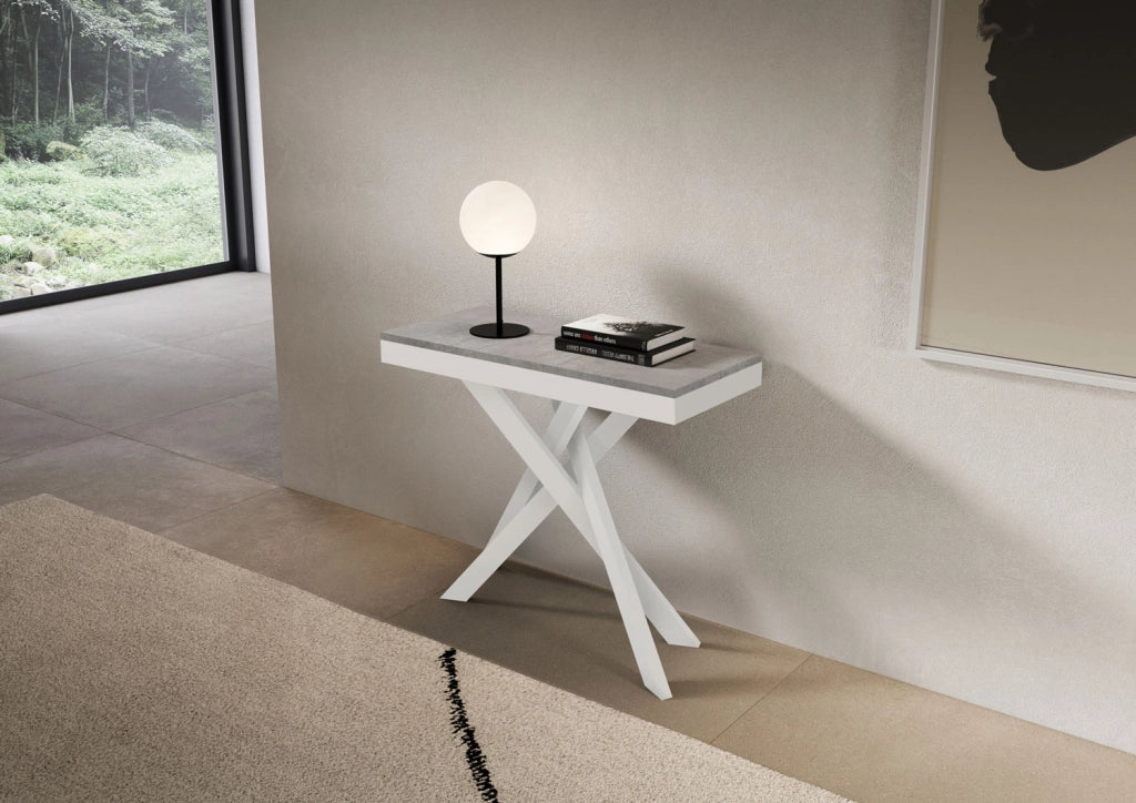 Consolle allungabile 90x40/300 cm Saki Evolution cemento telaio bianco