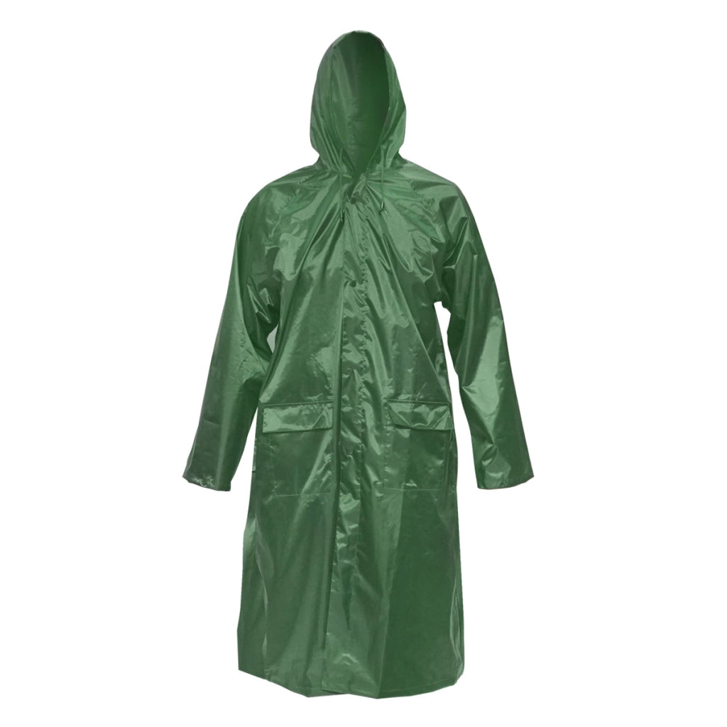 Mantella con cappuccio impermeabile taglia L in poliestere con membrana in PVC, aperture di ventilazione, 2 tasche e cerniera, verde Breckner Germany