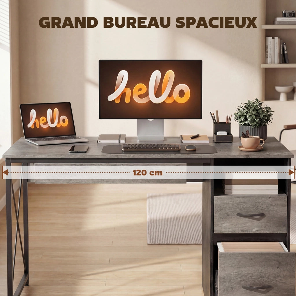 Scrivania computer con cassetti e ripiano tastiera ¨C Xylo ¨C 120x50cm grigio