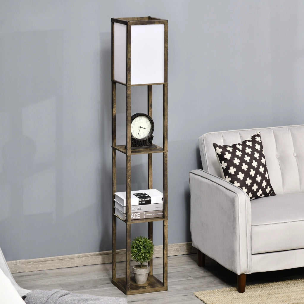 Lampada da Terra Attacco E27 Potenza 40W con Mensole in MDF Colore Legno