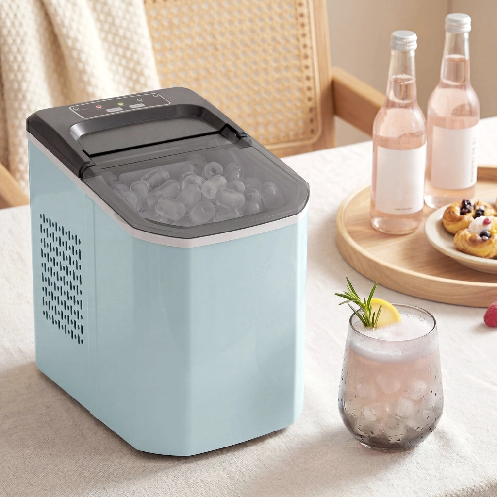 Macchina per il Ghiaccio Autopulente ¨C Minimal ¨C 12 kg/24h, 9 cubetti in 7 minuti, 2 formati, 1.5L, blu