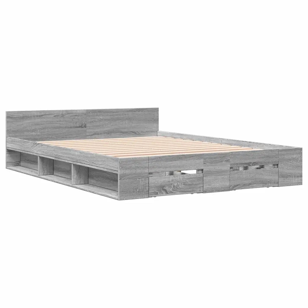 Letto matrimoniale | Letto per adulti | Giroletto Cassetti Grigio Sonoma 150x200 cm Legno Multistrato