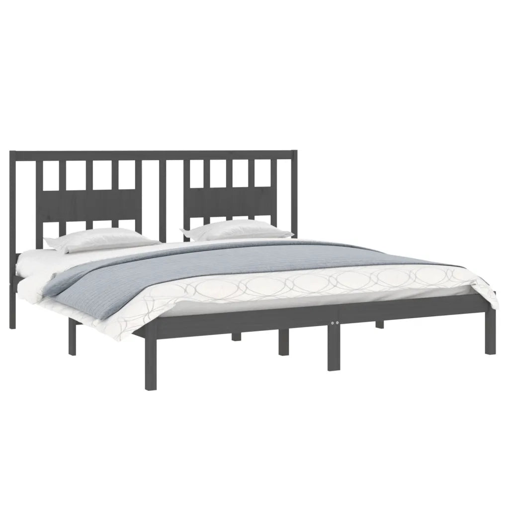 Letto matrimoniale | Letto per adulti | Giroletto Grigio in Legno Massello di Pino 200x200 cm