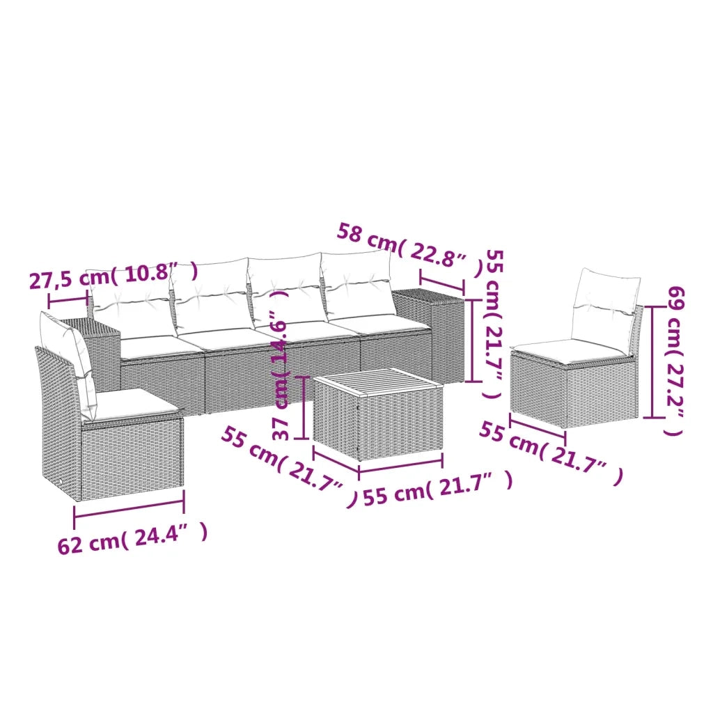 Set Divani da Giardino 7 pz con Cuscini Beige in Polyrattan 3257725
