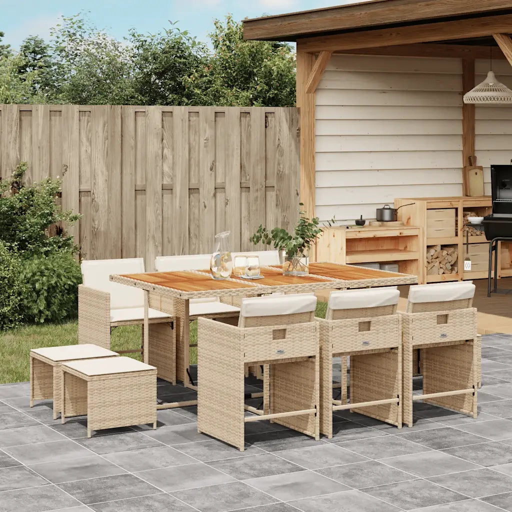 Set da Pranzo da Giardino 11 pz con Cuscini Beige in Polyrattan 3211156