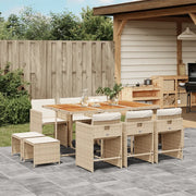 Set da Pranzo da Giardino 11 pz con Cuscini Beige in Polyrattan 3211156