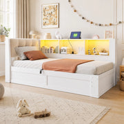 LETTO Contenitore laterale 90x200 cm Bianco con USB e LED