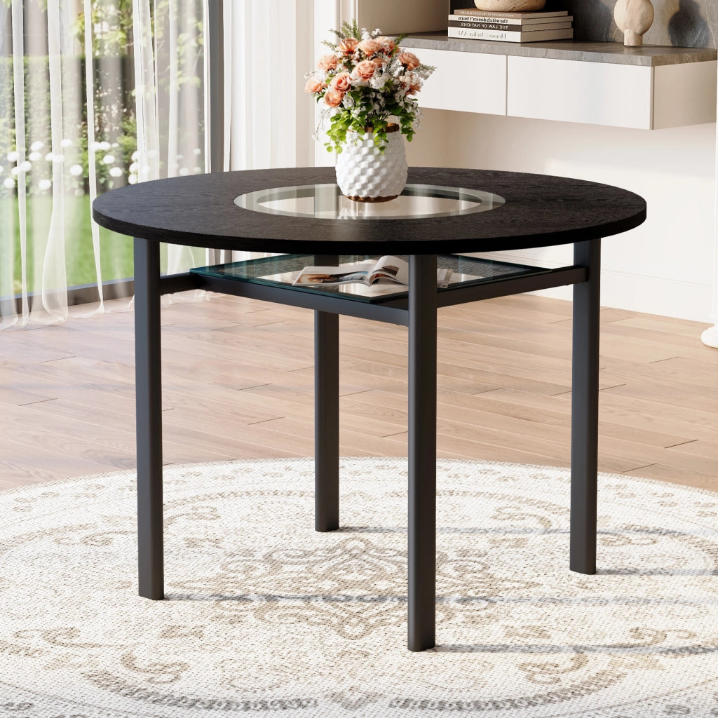 Tavolo da pranzo rotondo per 2-4 persone con inserto in vetro; base in metallo; per sala da pranzo; diametro 100 cm