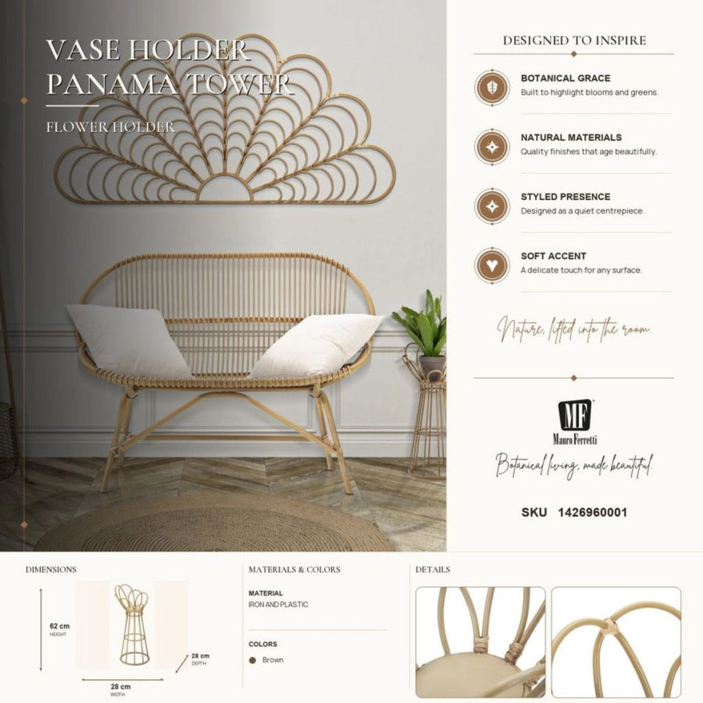 Porta-vaso Panama Tower in ferro e rattan Ø 28x62 cm