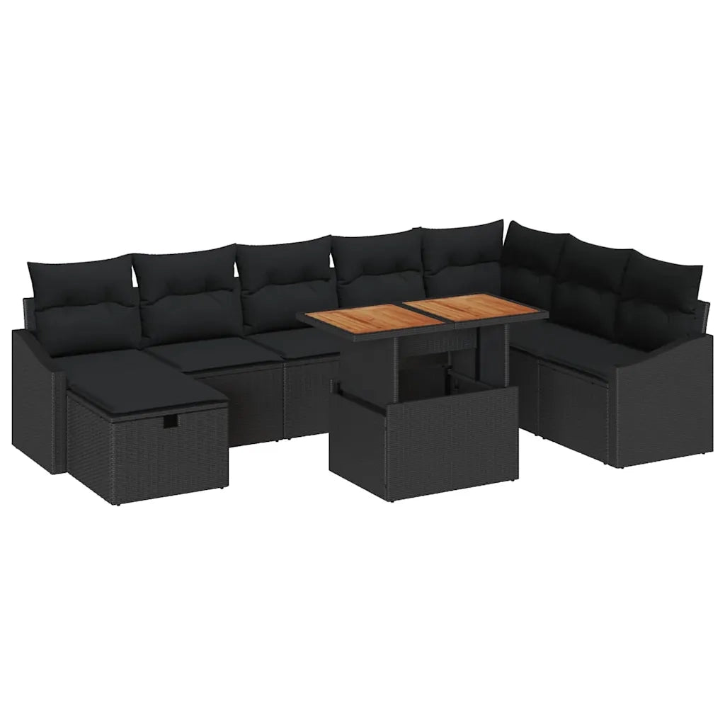 Set Divano da Giardino con cuscino 9 pcs Nero polyrattan 3360041