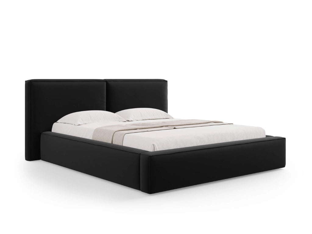 Cosmopolitan Design - Letto a cassettone con testiera doppia "Arendal" 160x200cm in velluto nero 