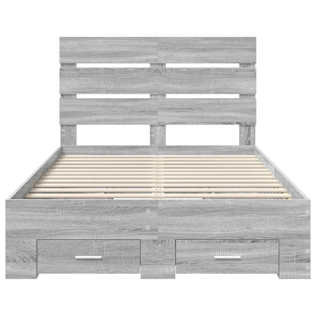 Struttura del letto con cassetto-Giroletto con contenitore-Rete del Letto Grigio Sonoma 135 x 190 cm