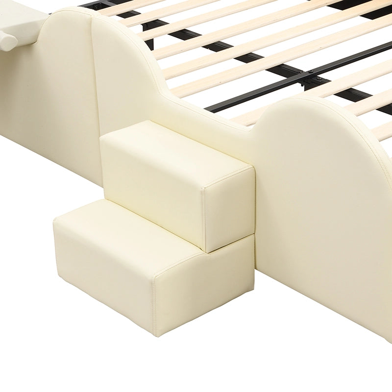 LETTO per bambini 140x200 cm PU Beige con scivolo e scala