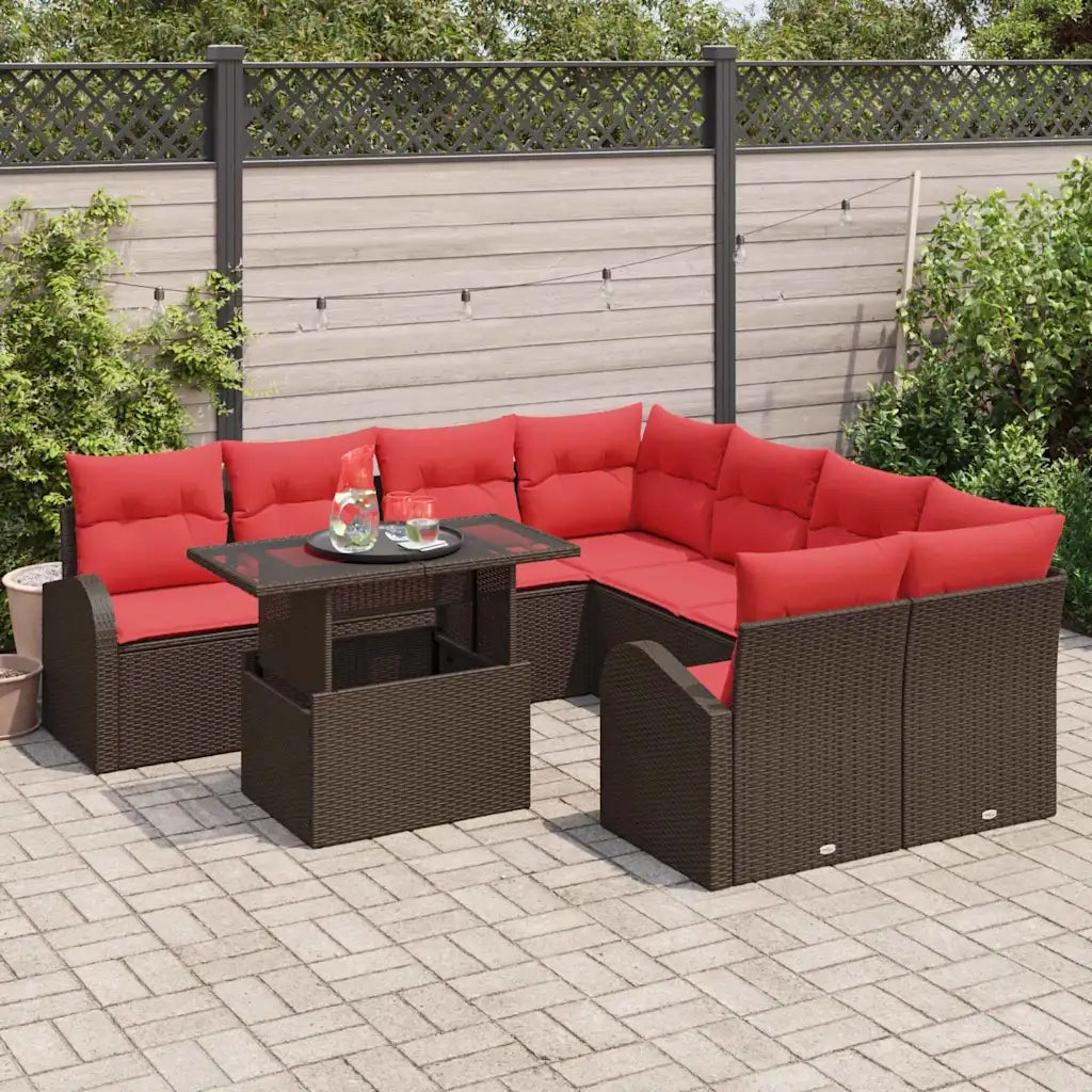 Set Divano da Giardino 9 pcs Marrone polyrattan 3348620
