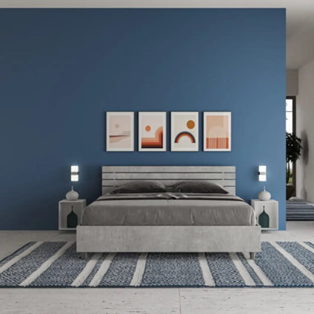 Letto matrimoniale con rete 160x190 testata inclinata con doghe cemento Ankel
