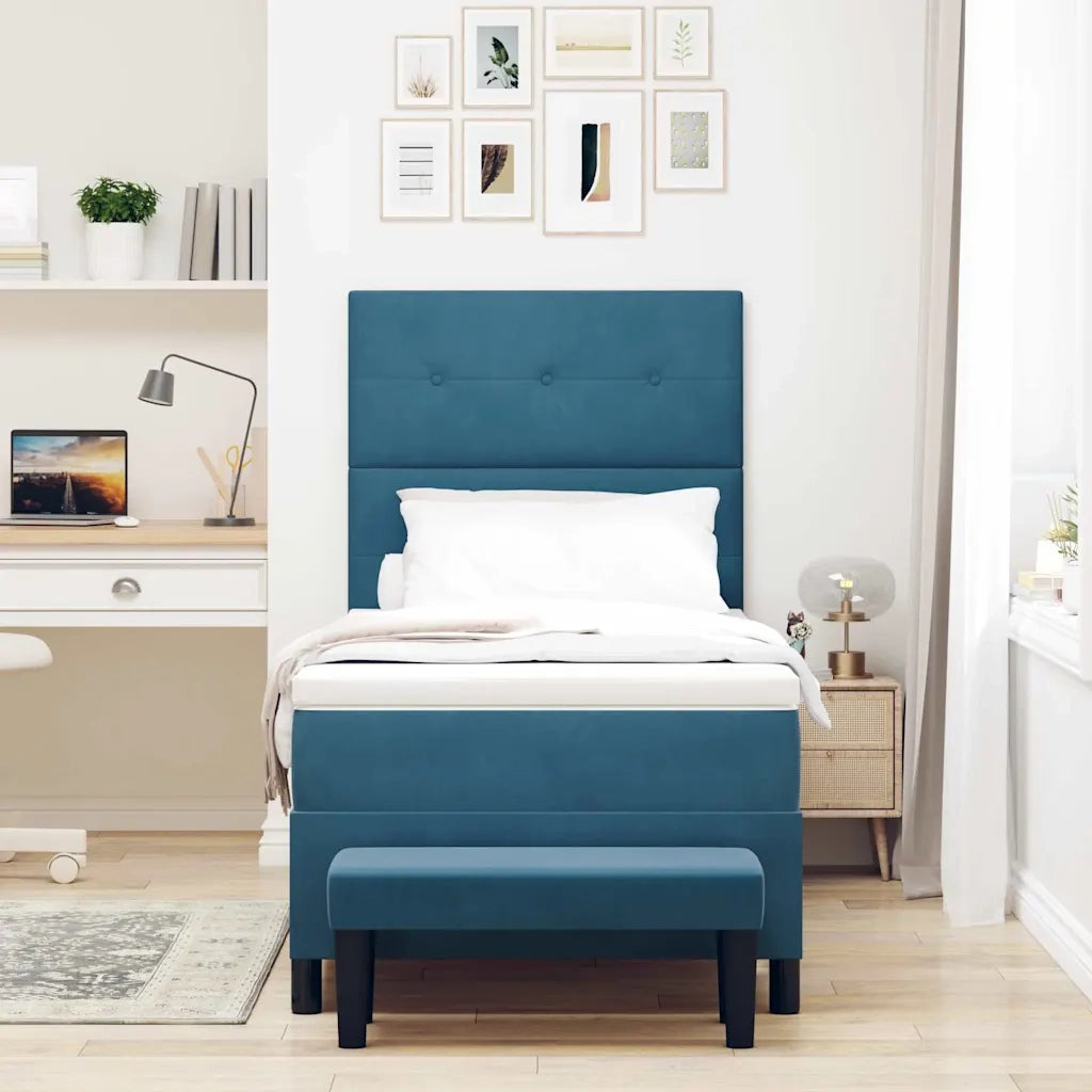 Letto a molle con materasso Blu scuro 90 x 200 cm Velluto