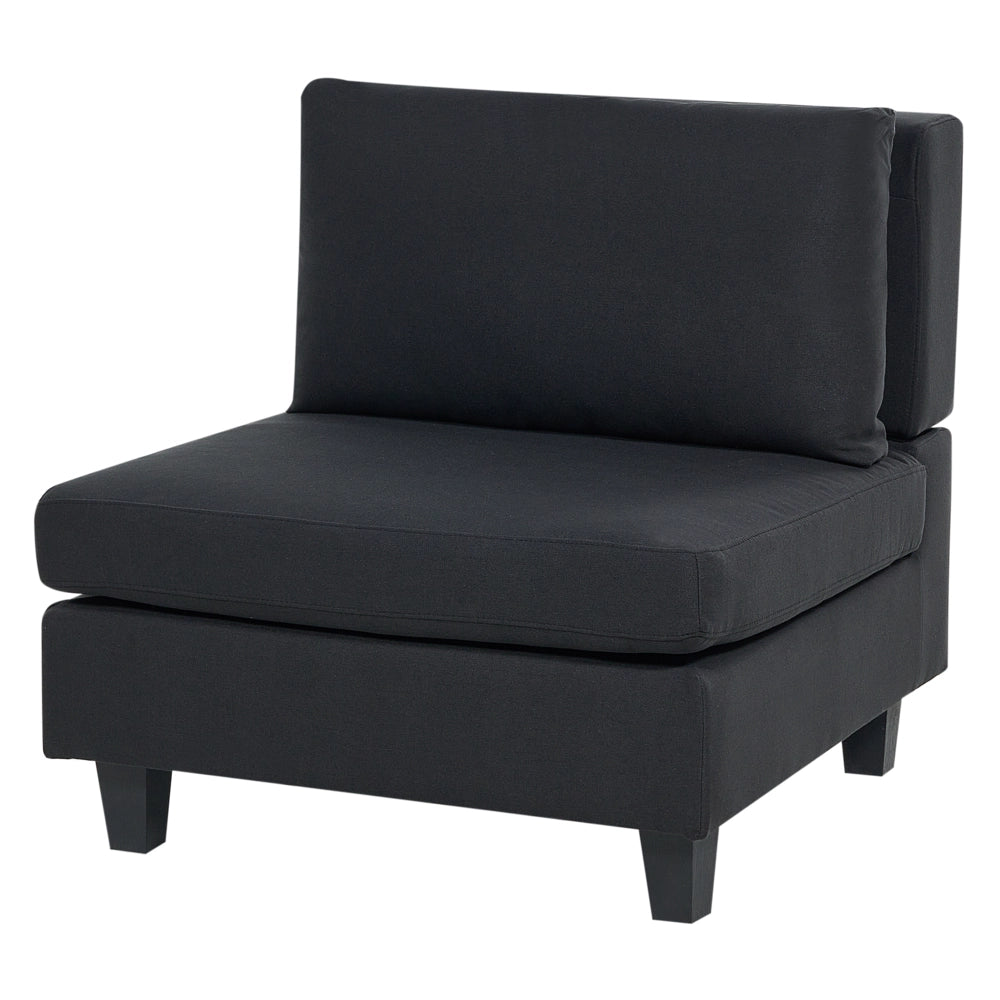 Divano componibile 4 posti imbottito in tessuto nero gambe nere schienale imbottito lato sinistro stile moderno