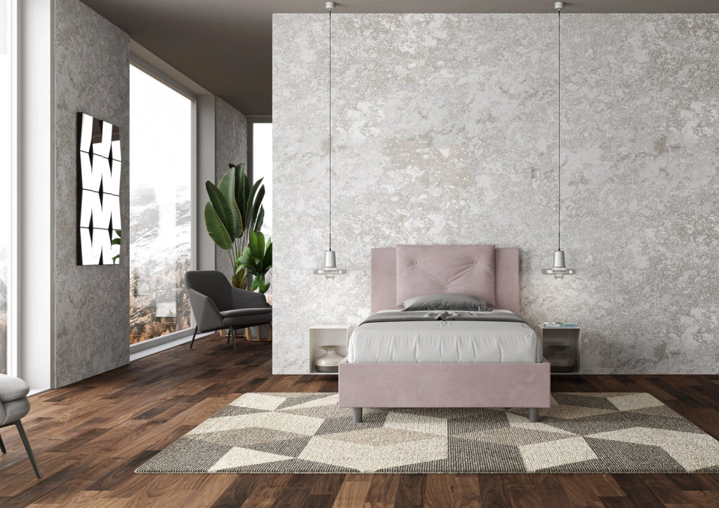 BS COM Letto una piazza e mezza contenitore imbottito 110x200 microfibra glicine
