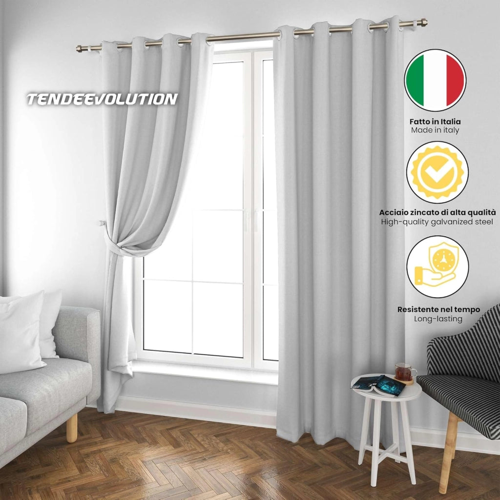 Bastone per Tenda In Acciaio Zincato Diametro 20mm Binario per tende Colore Cromato Lunghezza 200 CM