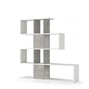 Libreria moderna 5 ripiani bifacciale bianco e cemento 145x29x145 cm - Terraneo