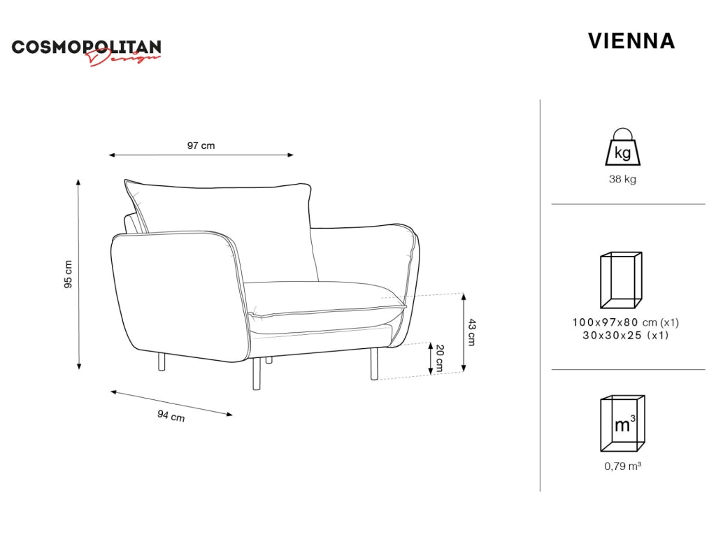 Cosmopolitan Design - Poltrona "Vienna" in velluto azzurro 
