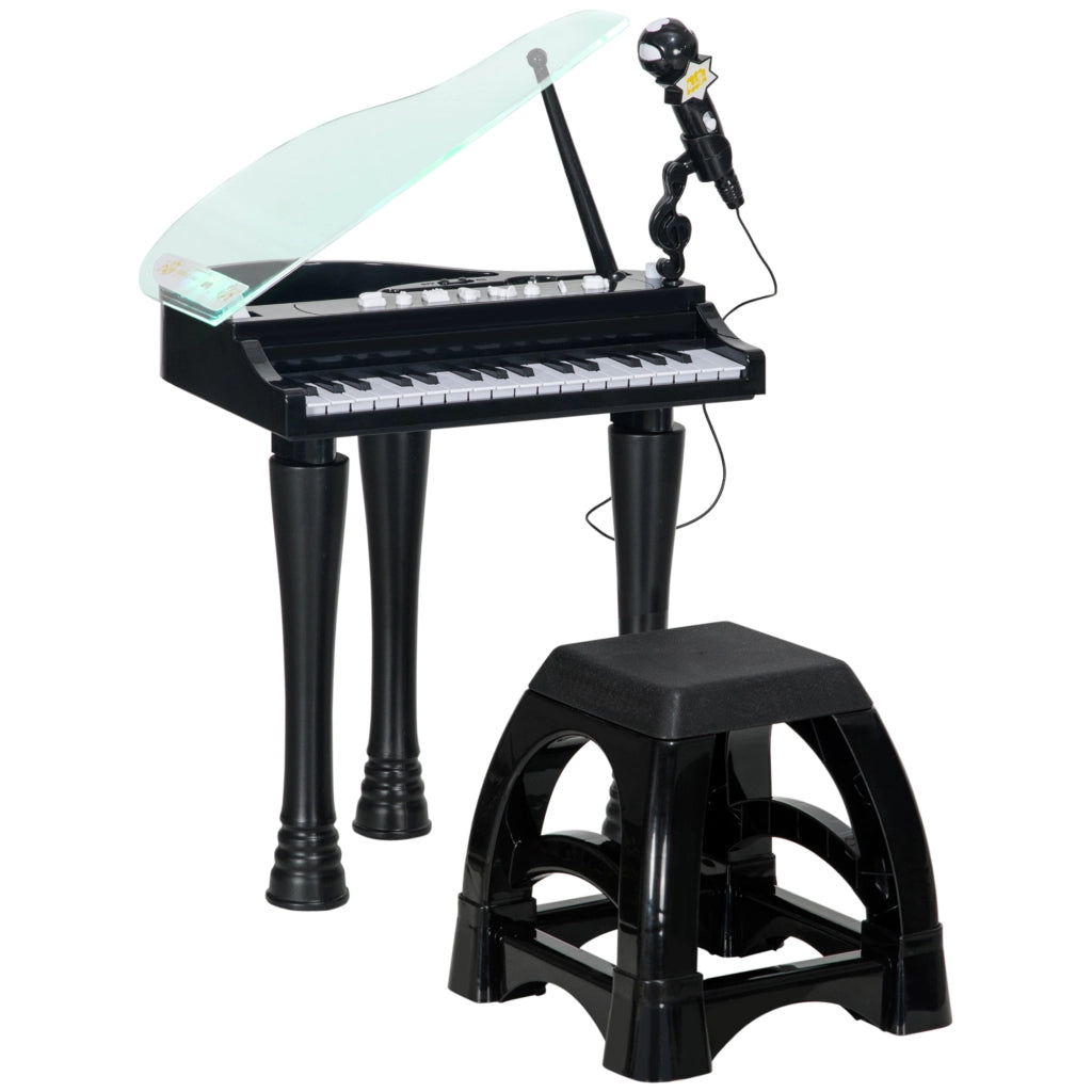 Pianoforte Bambini 32 Tasti con Microfono Sgabello Luci 22 Canzoni ¨C Xylo ¨C Nero 37x30,5x60,4 cm
