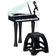 Pianoforte Bambini 32 Tasti con Microfono Sgabello Luci 22 Canzoni ¨C Xylo ¨C Nero 37x30,5x60,4 cm