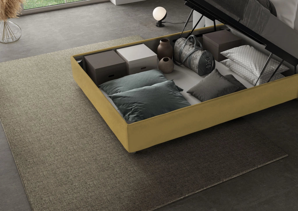 BS COM Letto una piazza e mezza contenitore imbottito 130x190 microfibra ocra Large