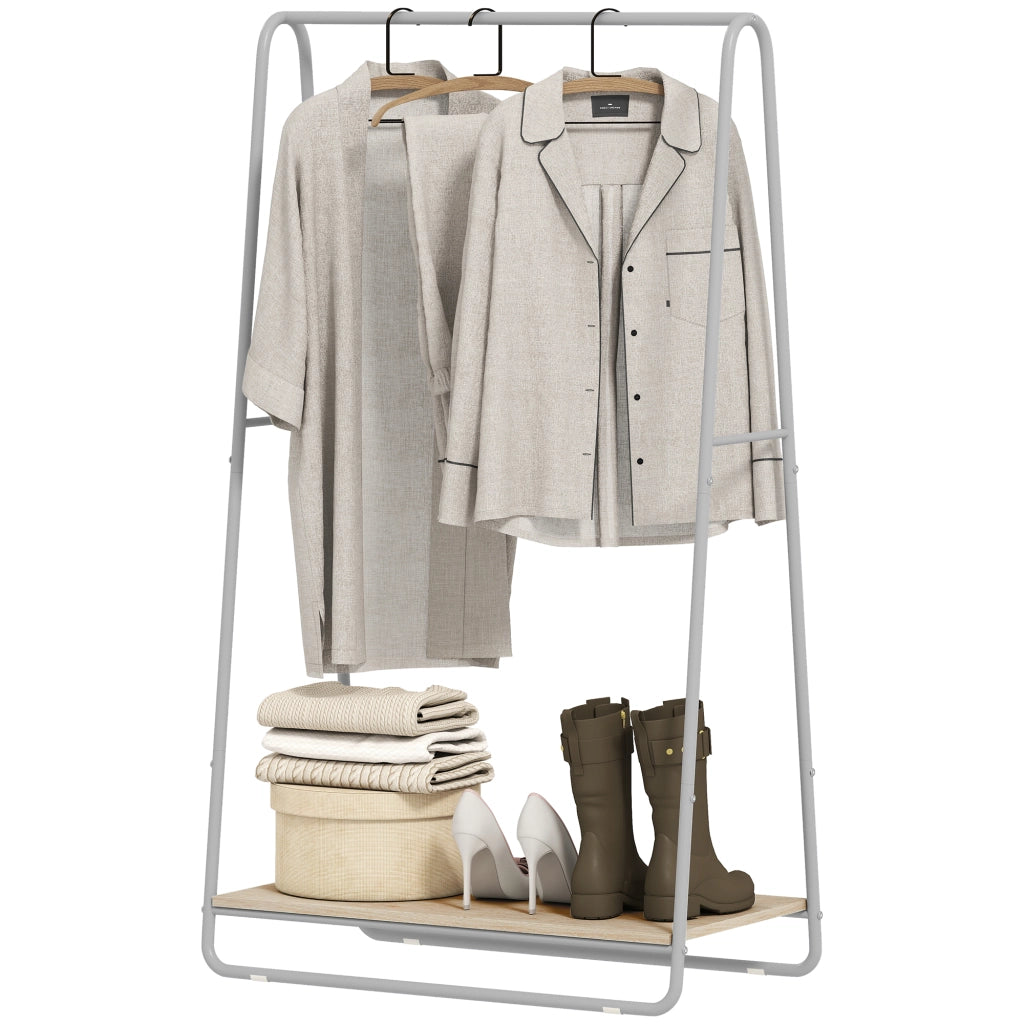 Appendiabiti con scarpiera ¨C Xylo ¨C 3 in 1 metallo grigio e legno naturale