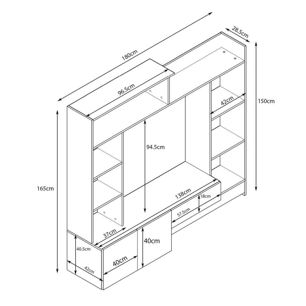 Parete Attrezzata per Soggiorno in Legno Composito cm 180x40x165 - THEO