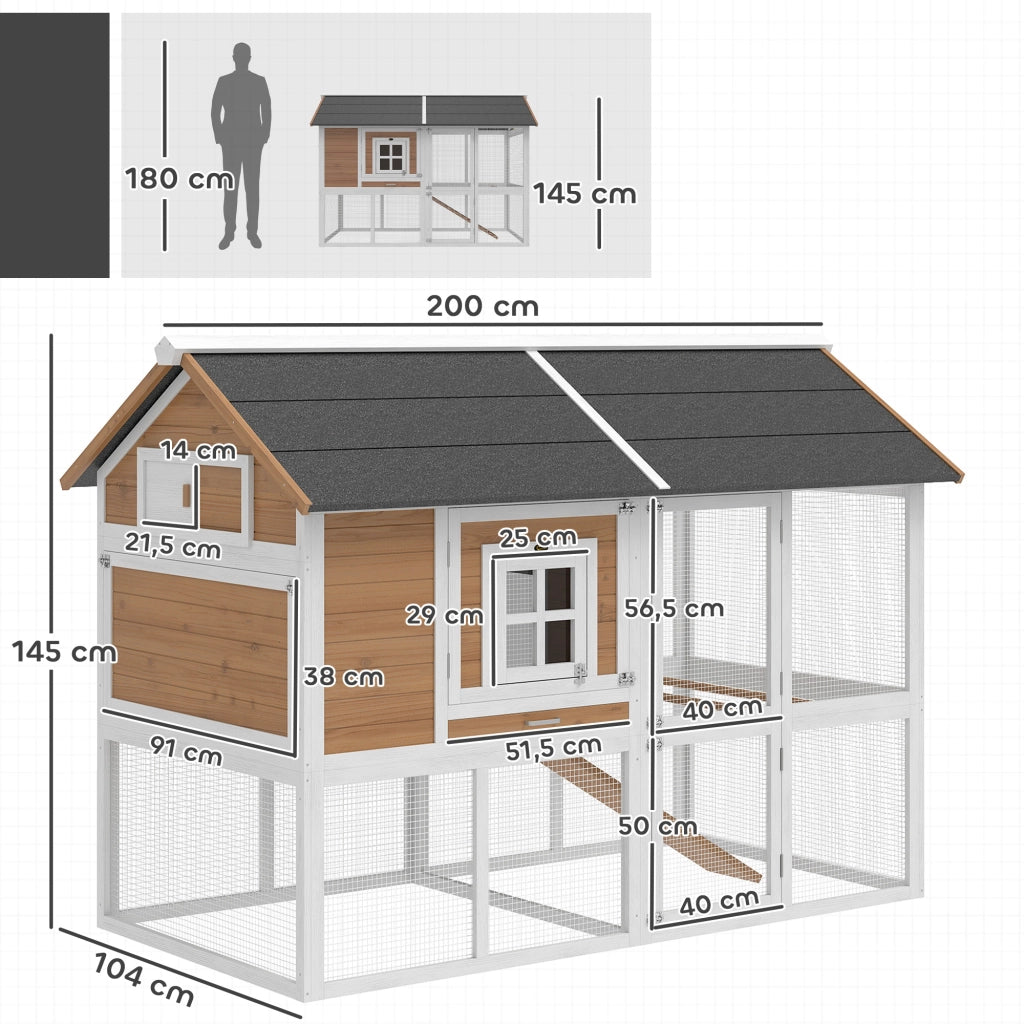 Pollaietto per 4 Galline con Nido e Vassoio Estraibile ¨C Minimal ¨C Legno Marrone 200x104x145cm