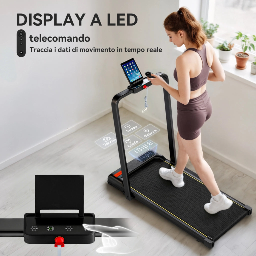 Tapis Roulant Pieghevole con Inclinazione Regolabile, Velocit¨¤ 1-10 km/h, Display LED e Telecomando, Nero